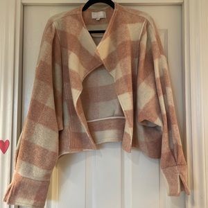 Anthropologie pink gingham cropped jacket